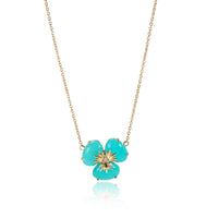 Amazonite Diamond Flower Necklace in 18K Yellow Gold 0.02 CTW