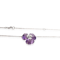 Amethyst Diamond Flower Necklace in 18K White Gold 0.02 CTW