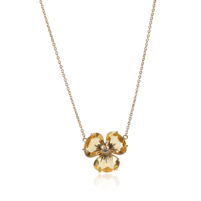 Citrine Diamond Flower Necklace in 18K Yellow Gold 0.02 CTW