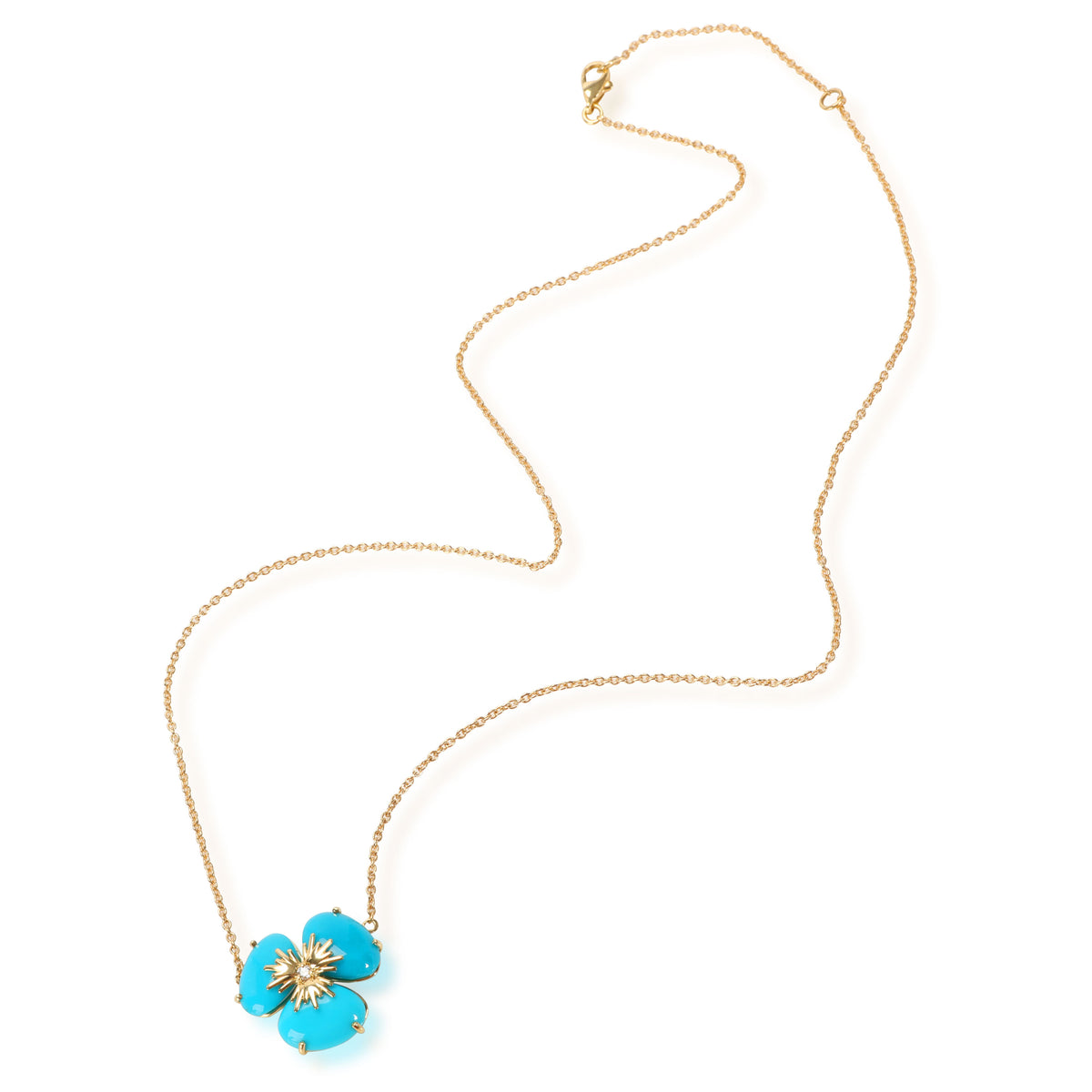 Turquoise Diamond Flower Necklace in 18K Yellow Gold 0.02 CTW