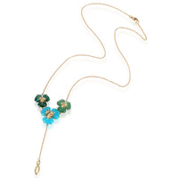 Malachite, Turquoise, Green Quartz Diamond Flower Necklace in 18K Gold 0.05 CTW