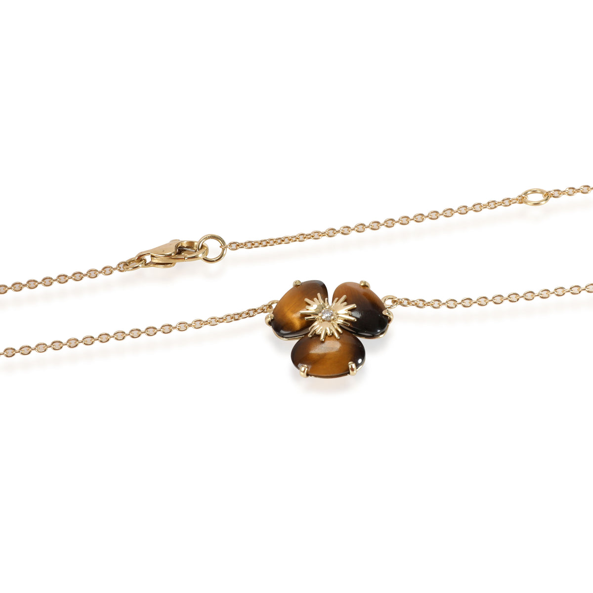 Tiger eye Diamond Flower Necklace in 18K Yellow Gold 0.02 CTW