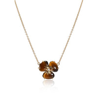 Tiger eye Diamond Flower Necklace in 18K Yellow Gold 0.02 CTW