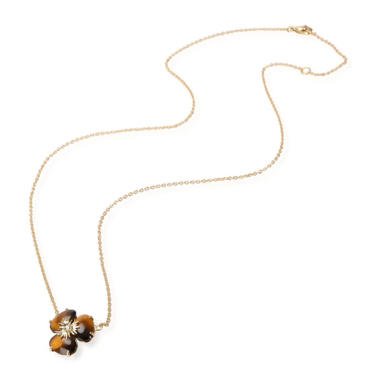 Tiger eye Diamond Flower Necklace in 18K Yellow Gold 0.02 CTW