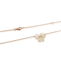 Opal Quartz Diamond Flower Necklace in 18K Rose Gold 0.02 CTW