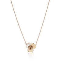 Opal Quartz Diamond Flower Necklace in 18K Rose Gold 0.02 CTW