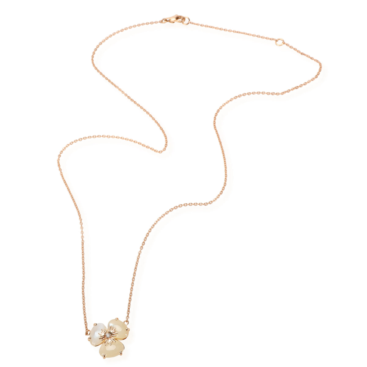 Opal Quartz Diamond Flower Necklace in 18K Rose Gold 0.02 CTW