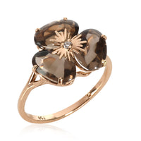 Vianna Brasil Diamond Smokey Quartz Flower Ring in 18K Rose Gold Smokey