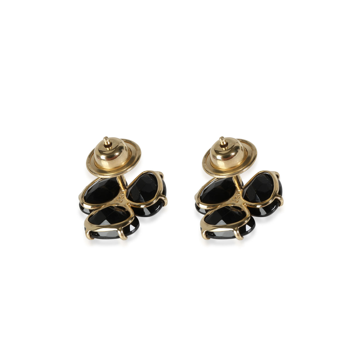 Black Quartz & Diamond Flower Earring in 18K Yellow Gold 0.03 CTW