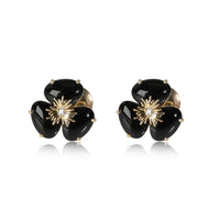 Black Quartz & Diamond Flower Earring in 18K Yellow Gold 0.03 CTW