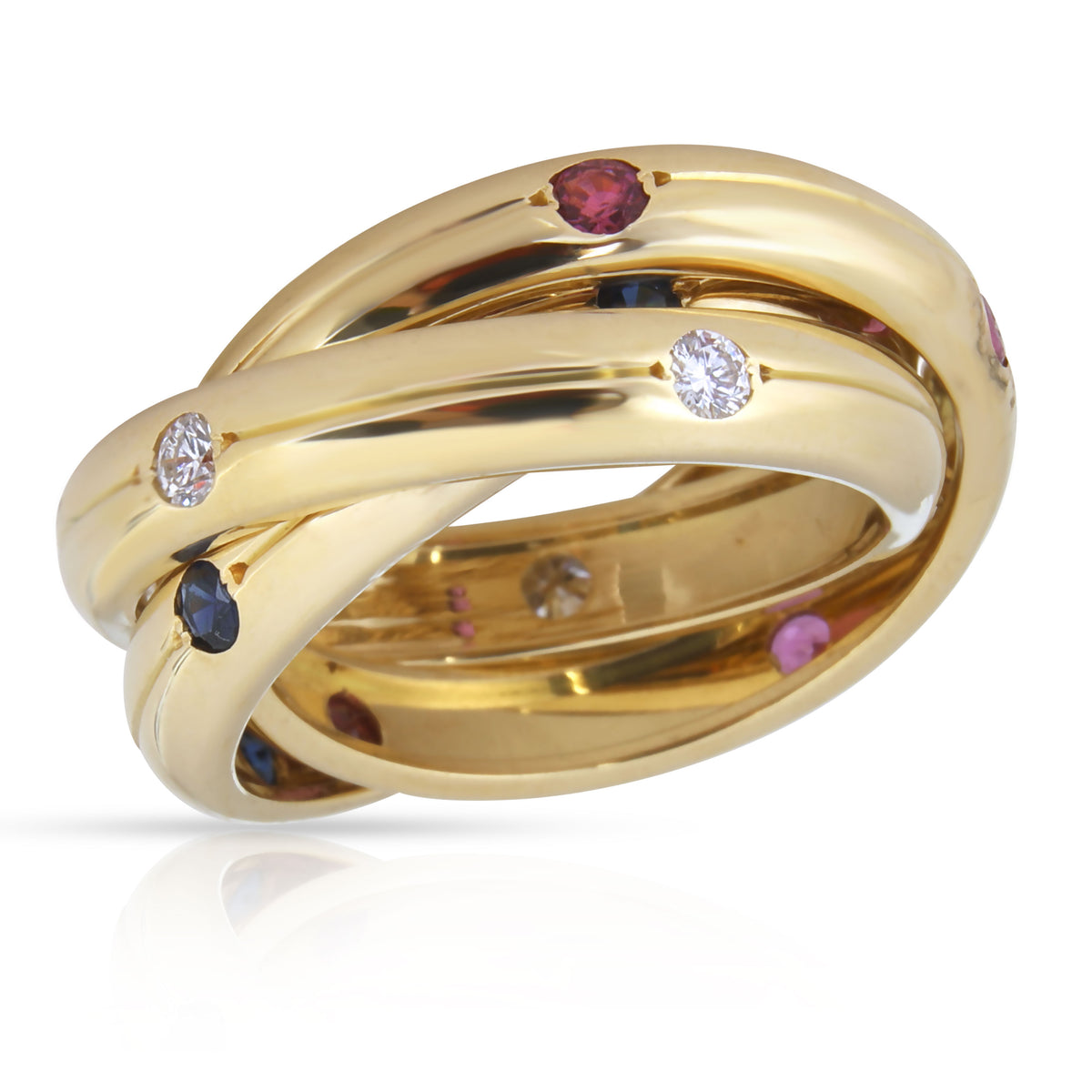 Cartier Trinity Diamond, Sapphire, Ruby Ring in 18K Yellow Gold 0.15 CTW