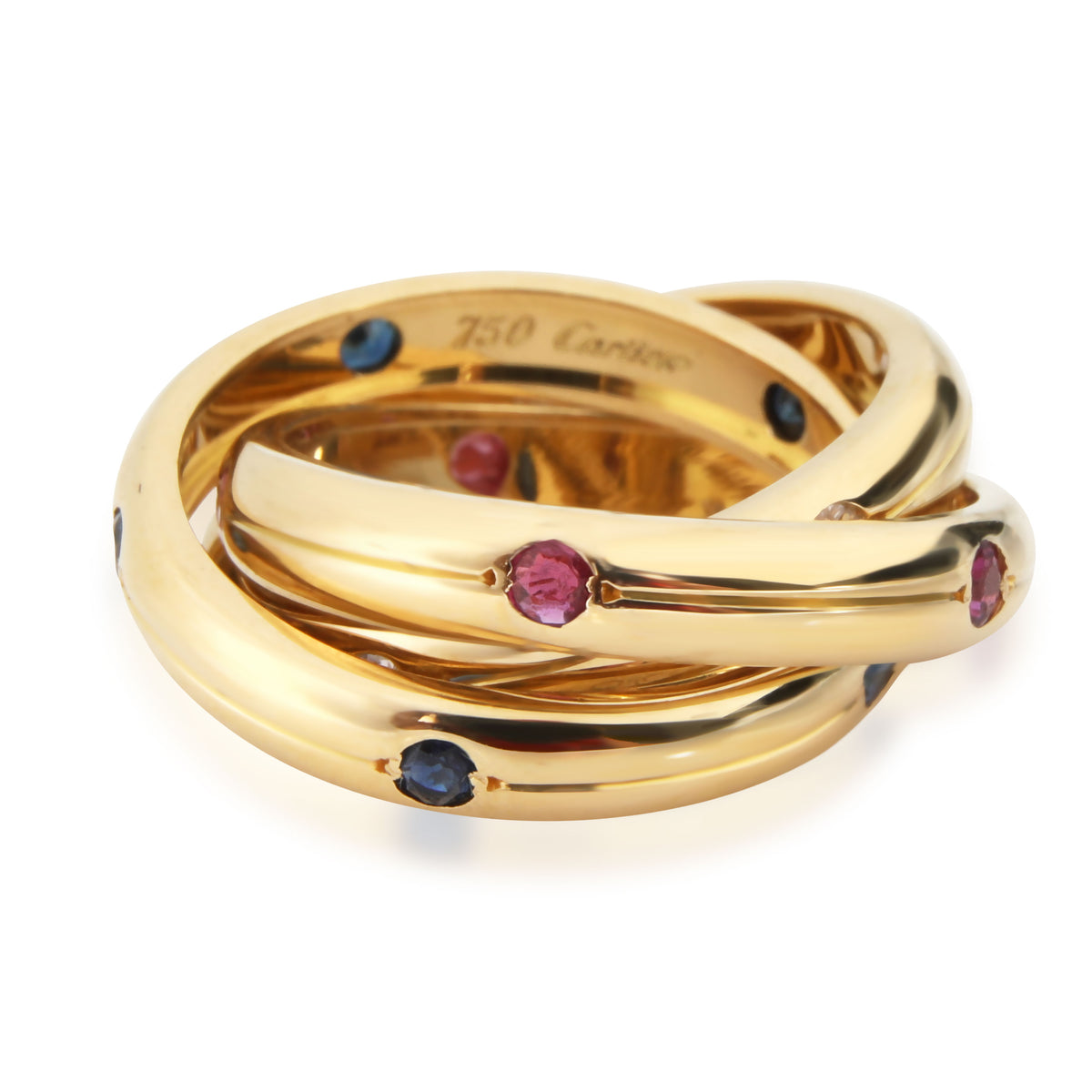 Cartier Trinity Diamond, Sapphire, Ruby Ring in 18K Yellow Gold 0.15 CTW