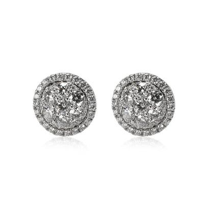 Halo Diamond Cluster Stud Earrings in 14K White Gold 1.50 CTW