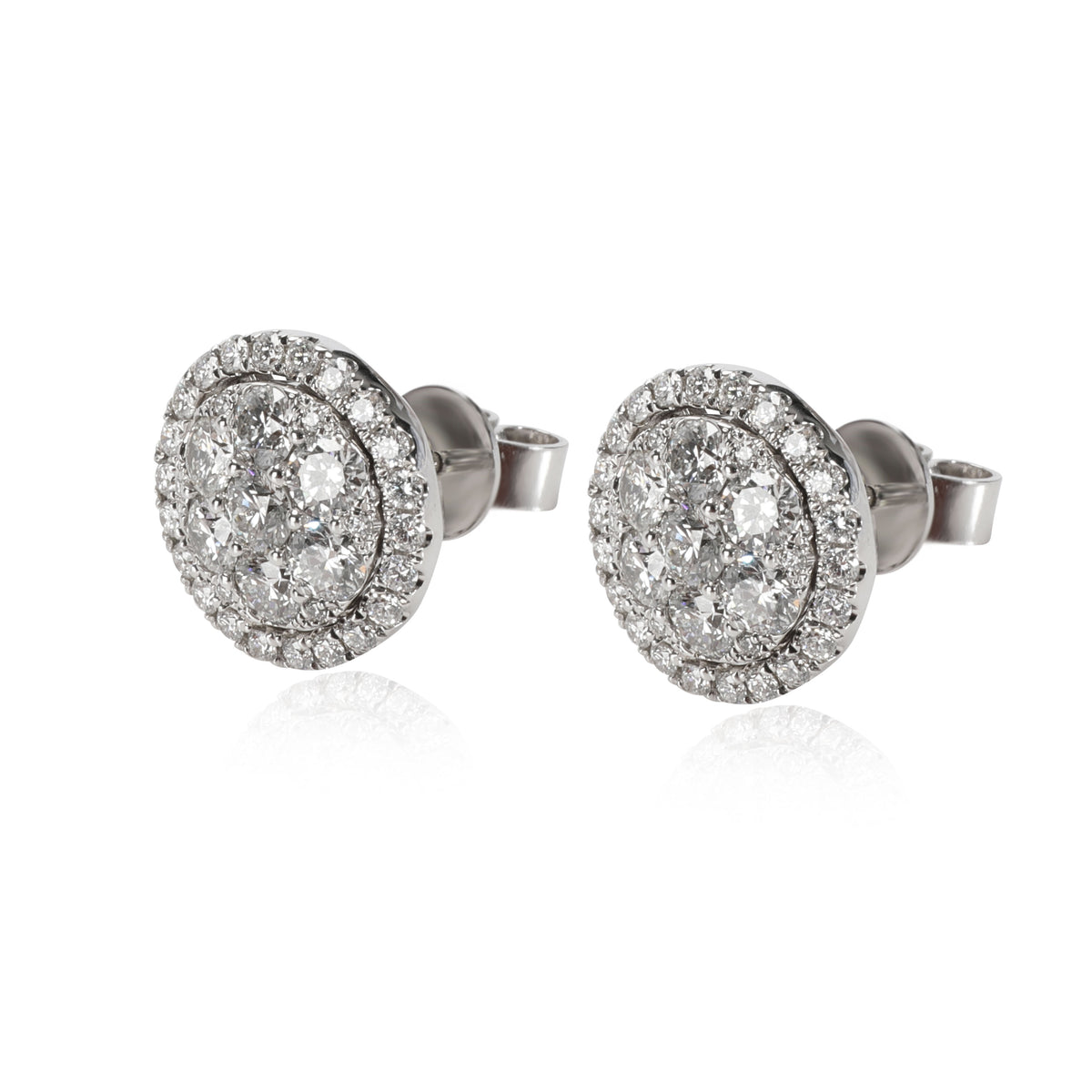 Halo Diamond Cluster Stud Earrings in 14K White Gold 1.50 CTW