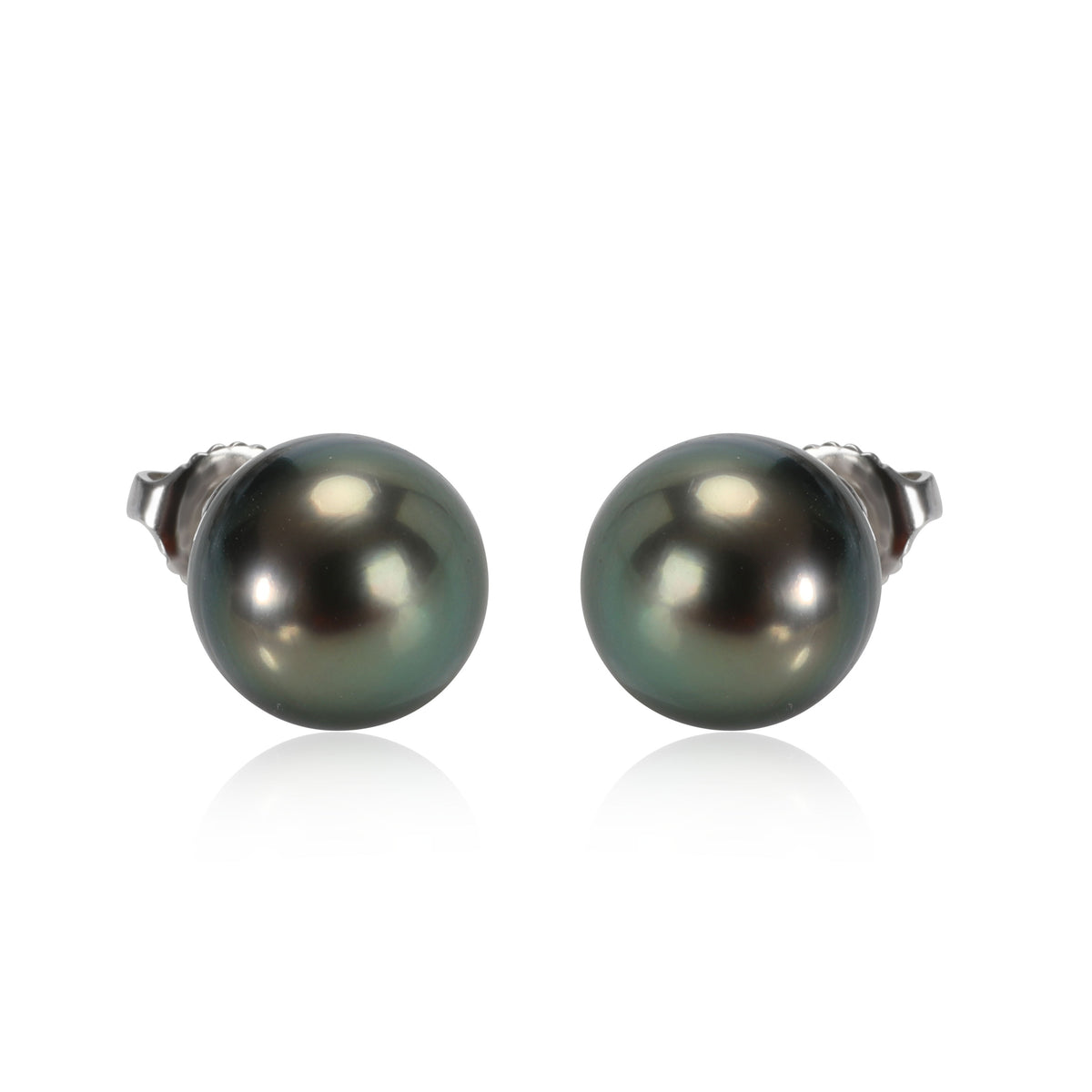Black Pearl Stud Earring in 18K White Gold (10 mm)
