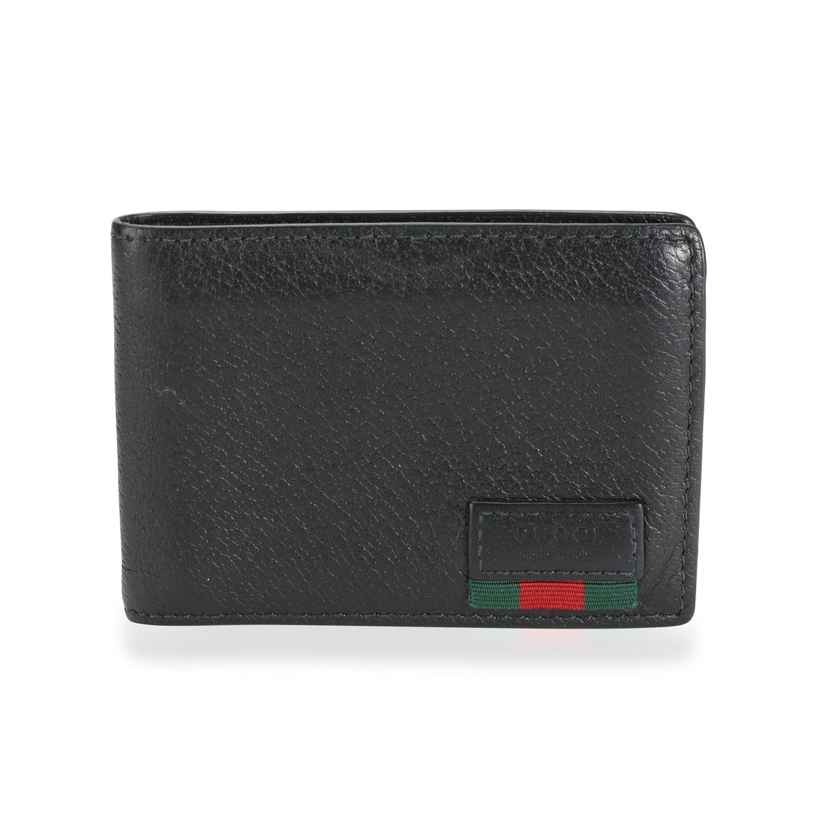 Gucci Black Calfskin Leather w/ Red & Green Web Stripe Tab Mini Bifold Wallet