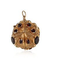 Etruscan Revival Style Fob Charm Pendant, Garnets in 18K Yellow Gold