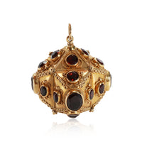 Etruscan Revival Style Fob Charm Pendant, Garnets in 18K Yellow Gold