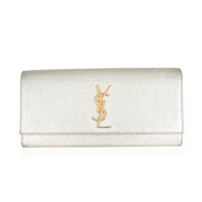 Saint Laurent Light Gold Grain De Poudre Calfskin Leather Monogram Kate Clutch