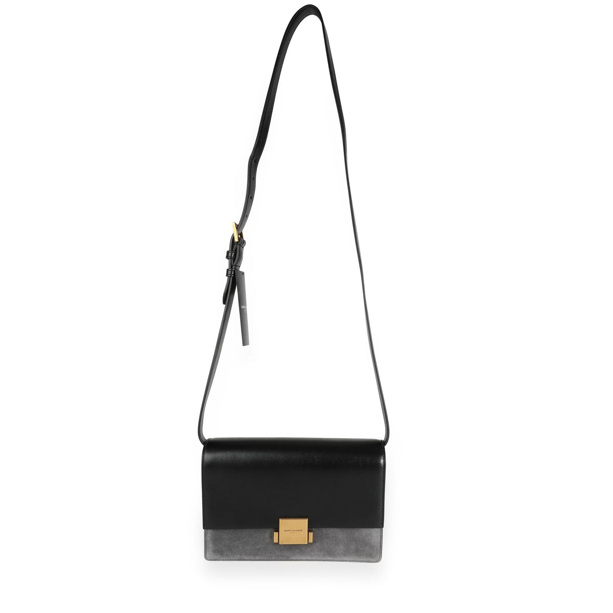Saint Laurent Black Leather & Gray Suede Bellechasse Medium Shoulder Bag