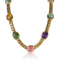 Bvlgari Seven Station Mixed Cabochon Gemstone Necklace in 18K Yellow Gold 5 CTW