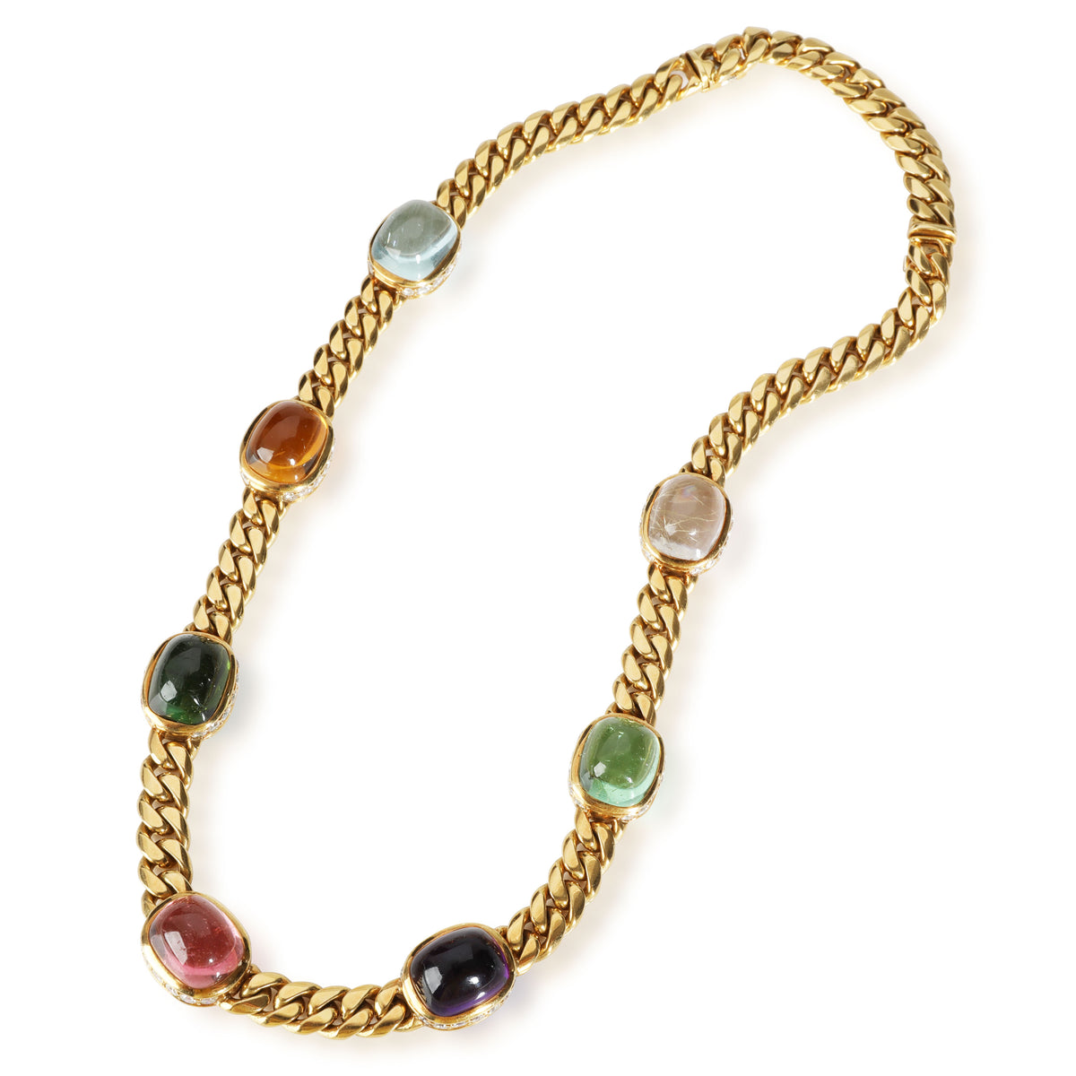 Bvlgari Seven Station Mixed Cabochon Gemstone Necklace in 18K