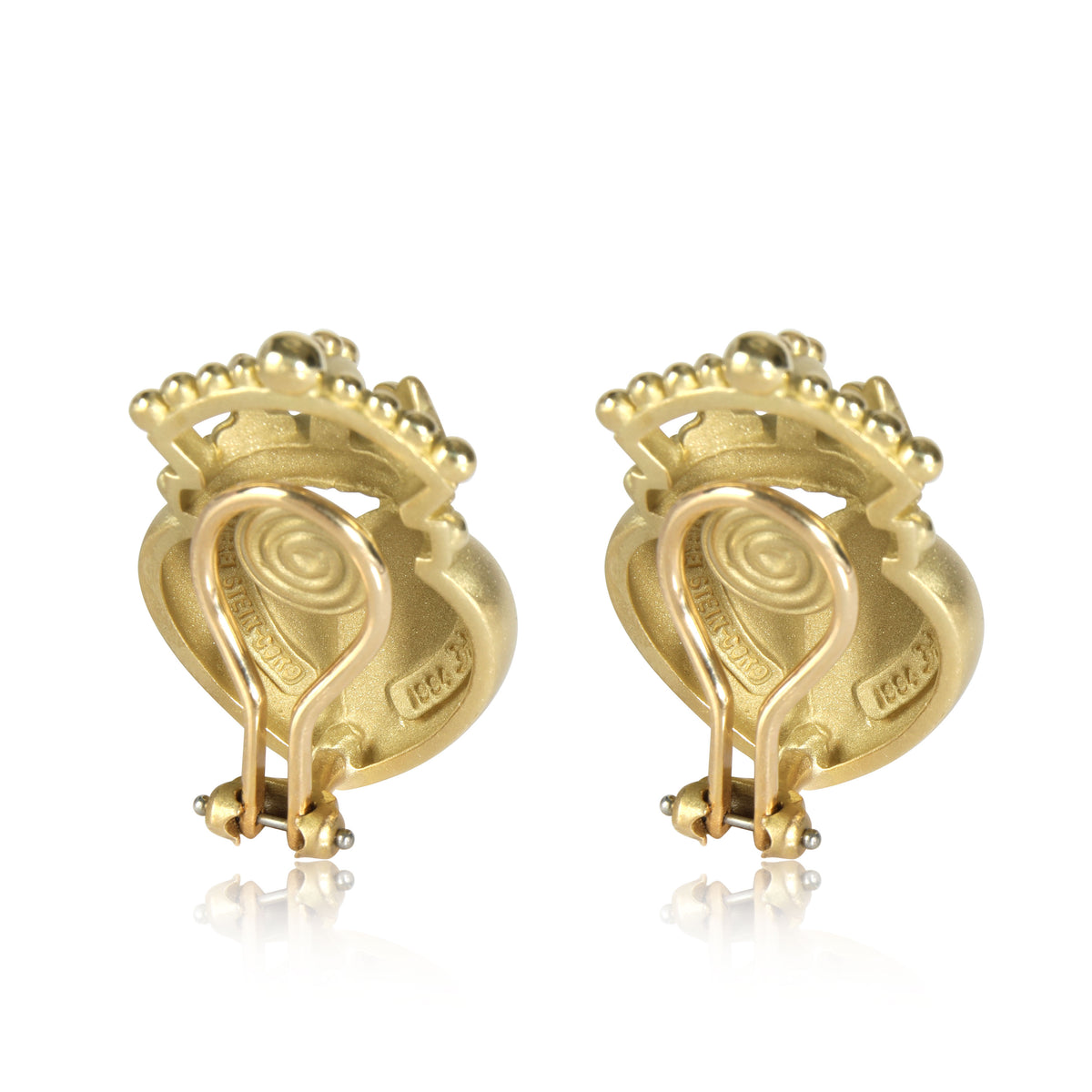 Kieselstein Cord Crown on Heart  Earrings in 18K Yellow Gold