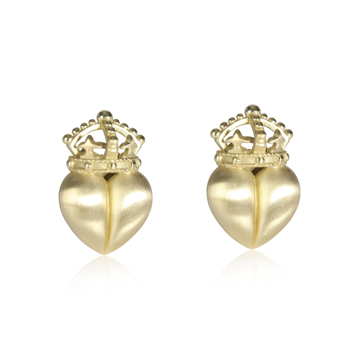 Kieselstein Cord Crown on Heart  Earrings in 18K Yellow Gold