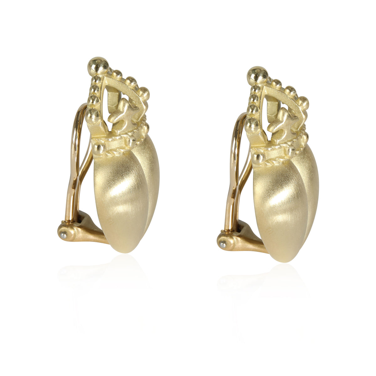 Kieselstein Cord Crown on Heart  Earrings in 18K Yellow Gold