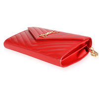 Saint Laurent Red Grain De Poudre Large Monogram Envelope Chain Wallet