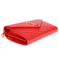 Saint Laurent Red Grain De Poudre Large Monogram Envelope Chain Wallet