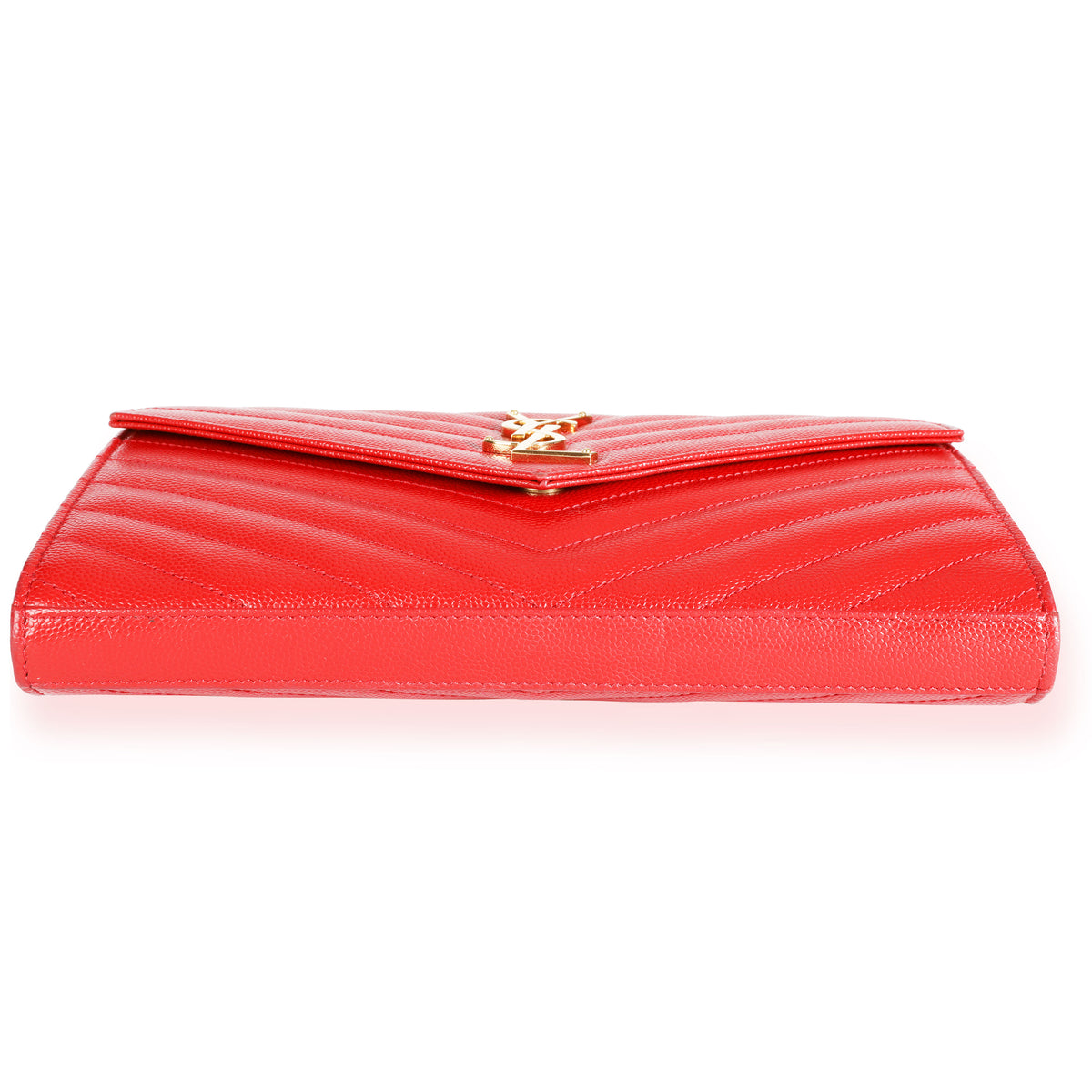 Saint Laurent Red Grain De Poudre Large Monogram Envelope Chain Wallet