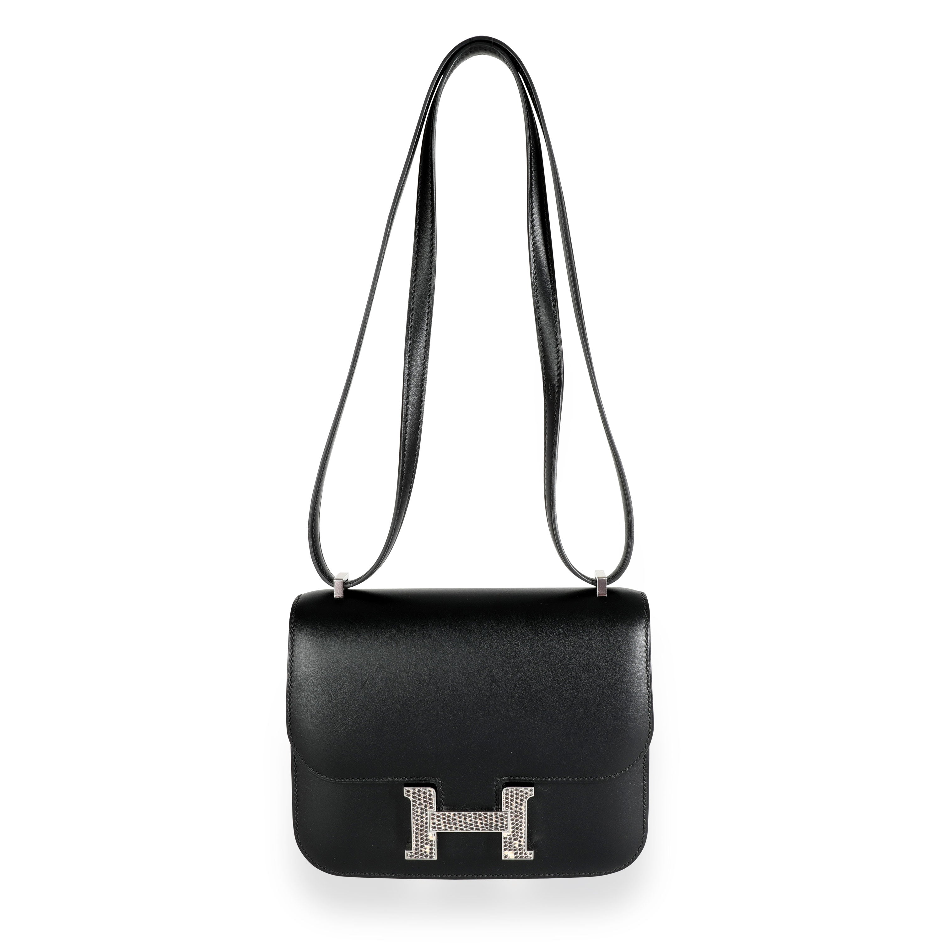 NEW Authentic HERMES Shiny BLACK LIZARD Constance Bag Mini 18cm PHW Silver