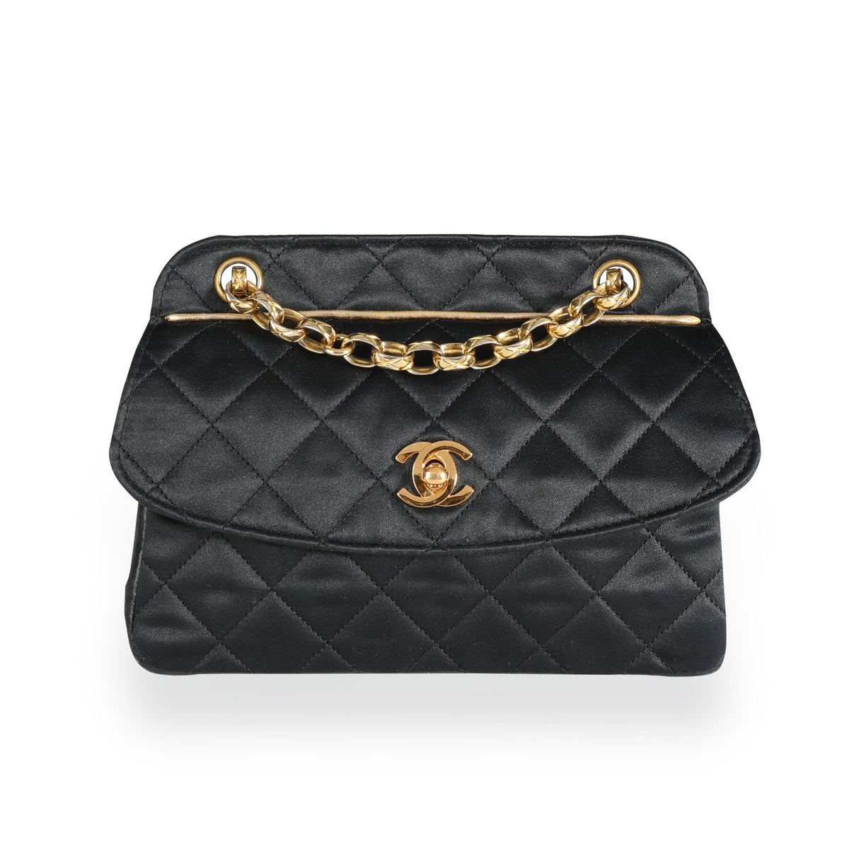 Chanel Vintage Black Quilted Satin Mini Flap Bag with Pouch