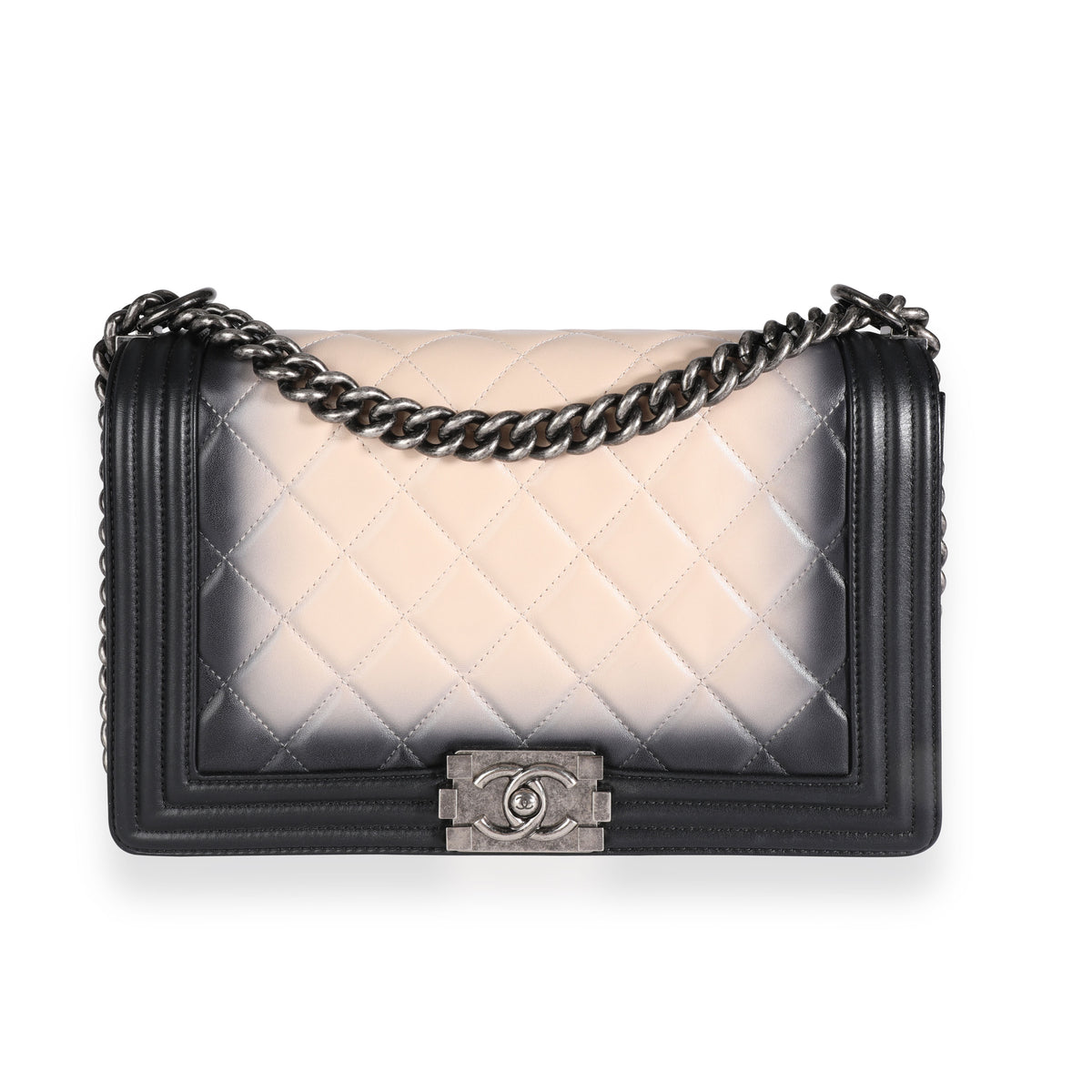 Chanel Black & Beige Ombré Quilted Leather Boy Bag