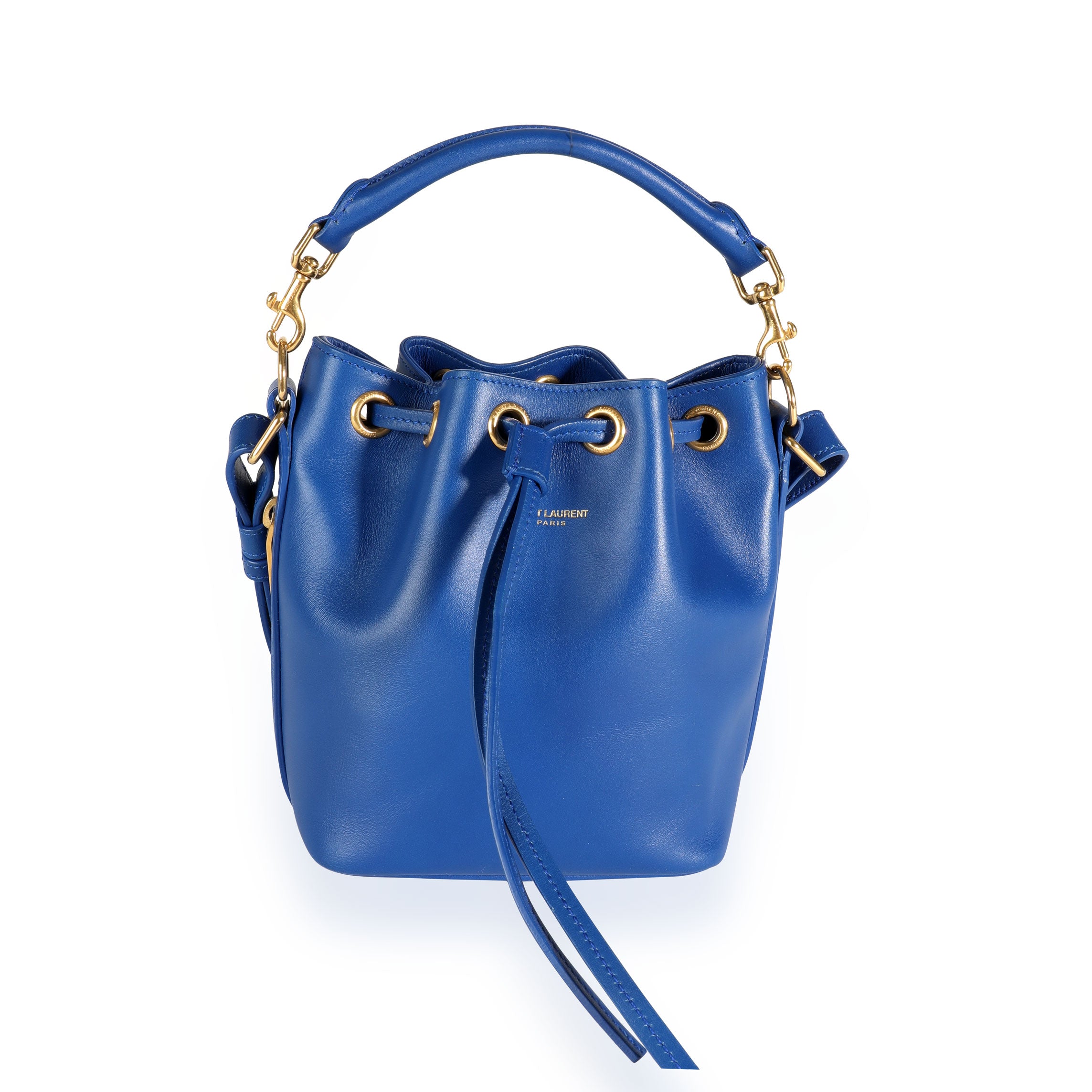 YSL Blue Metallic Leather Bucket Bag