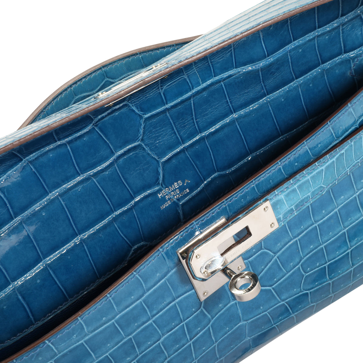 Hermes Kelly Pochette Blue Frida Bleu Gold Hardware Clutch Cut Bag