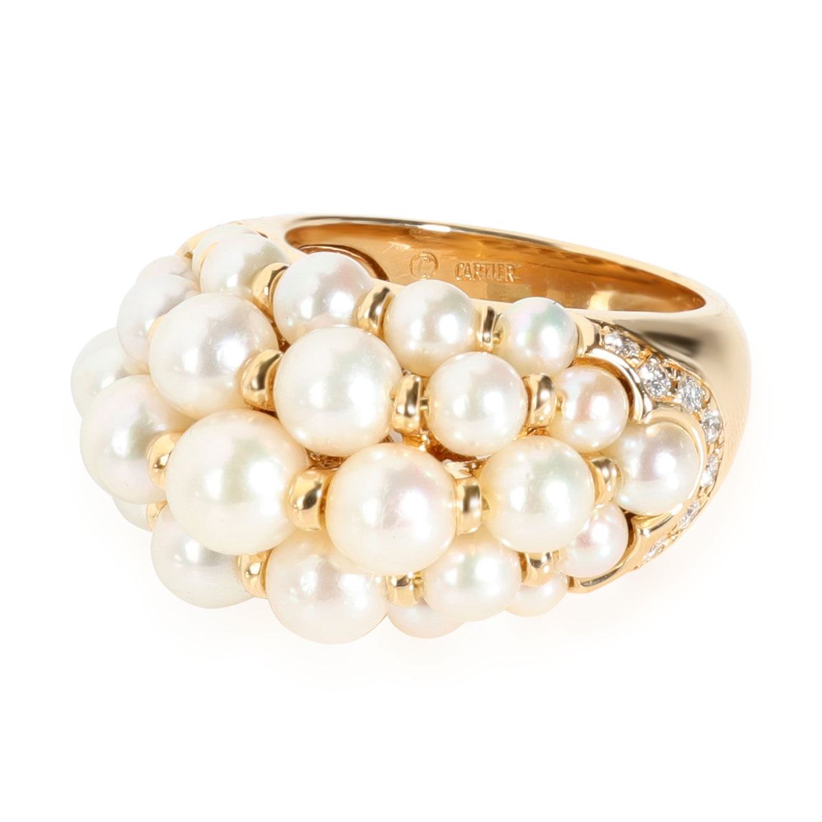 Cartier Pearl & Diamond Domed Cocktail Ring in 18K Yellow Gold 0.35 CTW