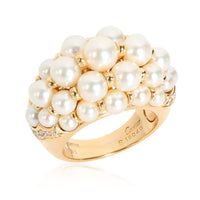 Cartier Pearl & Diamond Domed Cocktail Ring in 18K Yellow Gold 0.35 CTW