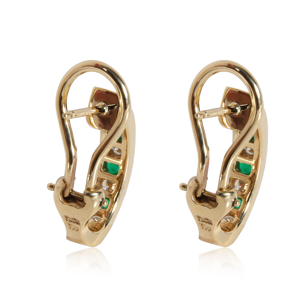 Tiffany & Co. Vintage Emerald Diamond Hoop Earring in 18K Yellow Gold 0.48 CTW