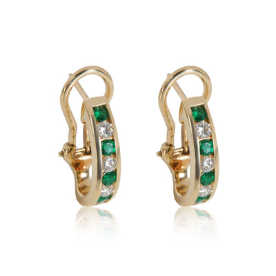 Tiffany & Co. Vintage Emerald Diamond Hoop Earring in 18K Yellow Gold 0.48 CTW