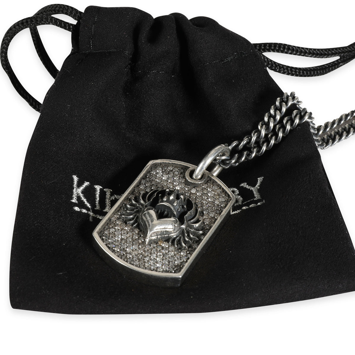 King Baby Diamond Small Chosen Heart Relic Dog Tag Pendant in Sterling Silver