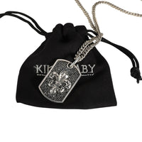 King Baby Black Diamond Small Fleur-de-Lis Relic Dog Tag Pendant in Silver
