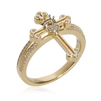 King Baby Diamond Cross & Crowned Heart Ring in 18K Yellow Gold