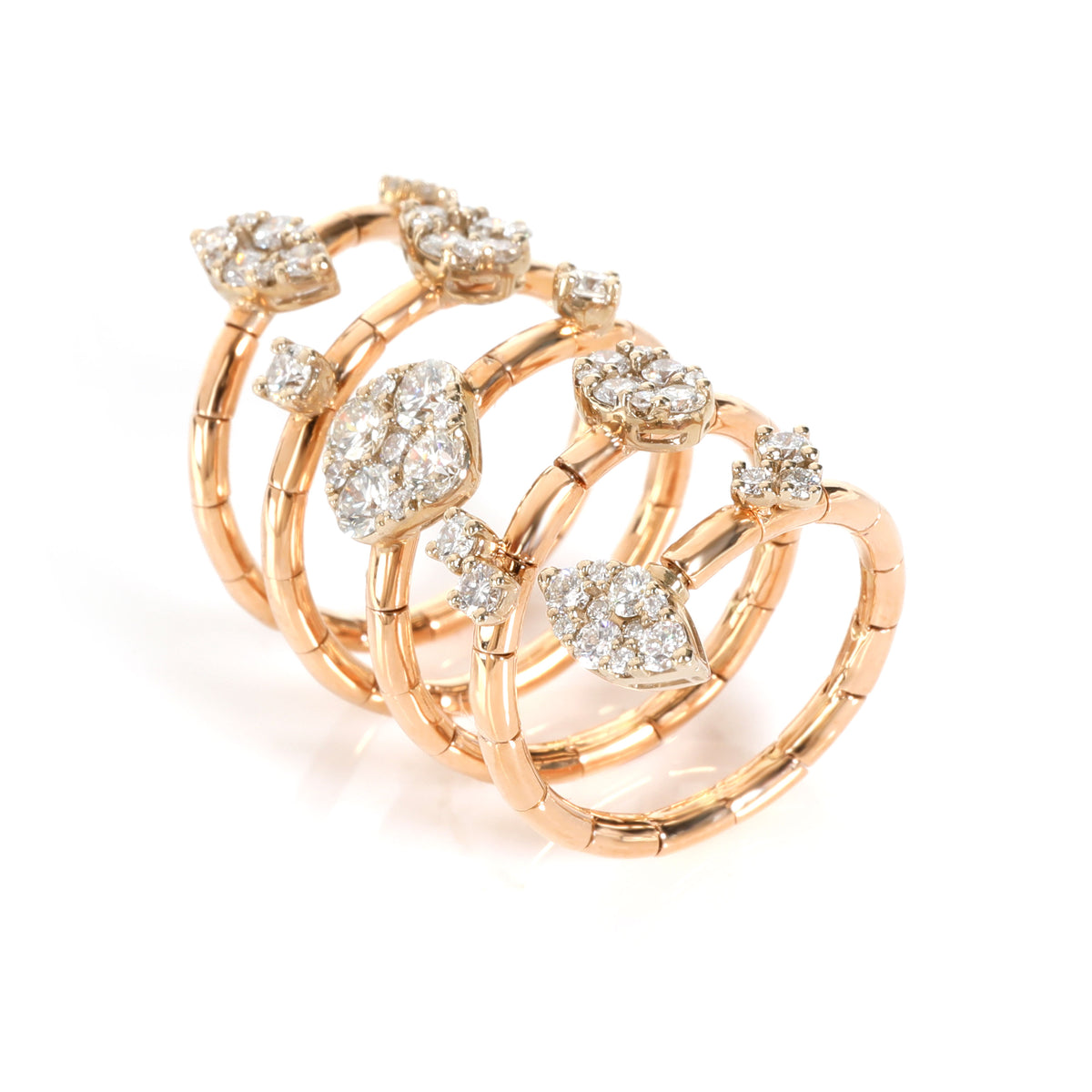 18K Rose Gold Flexible Diamond Ring, 1 1/2 Ctw