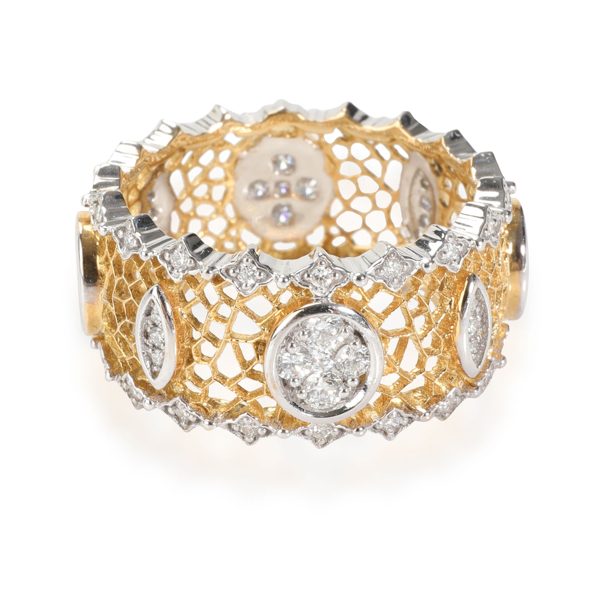 Open Filigree Diamond Band in 18K Yellow & White Gold Diamond 0.69 Ctw