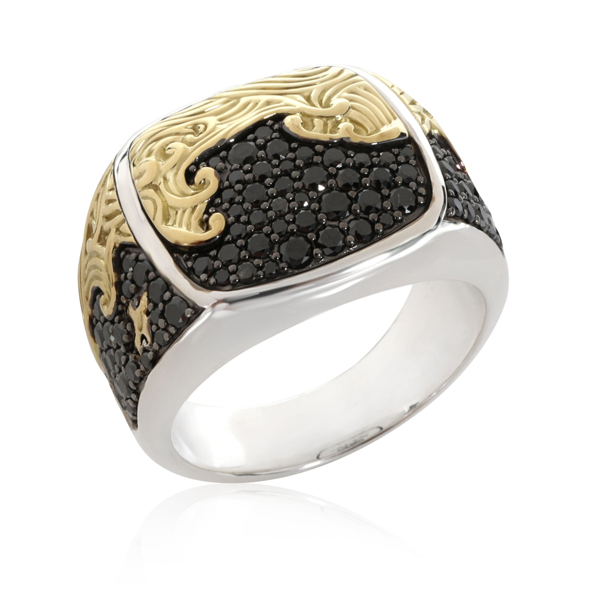David Yurman Waves Black Diamond Ring in 18K Yellow Gold/Sterling Silver 1.67