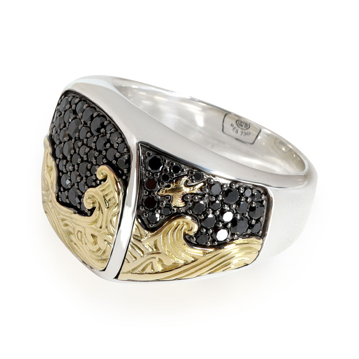 David Yurman Waves Black Diamond Ring in 18K Yellow Gold/Sterling Silver 1.67