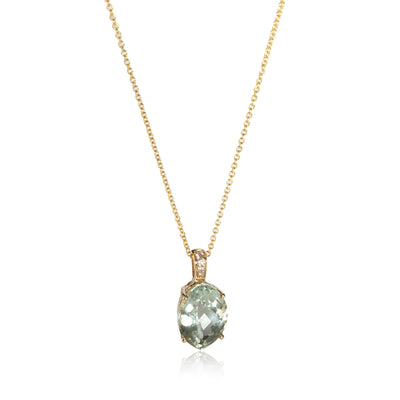 Effy Green Amethyst Diamond Pendant in 14K Yellow Gold Green 0.04 CTW