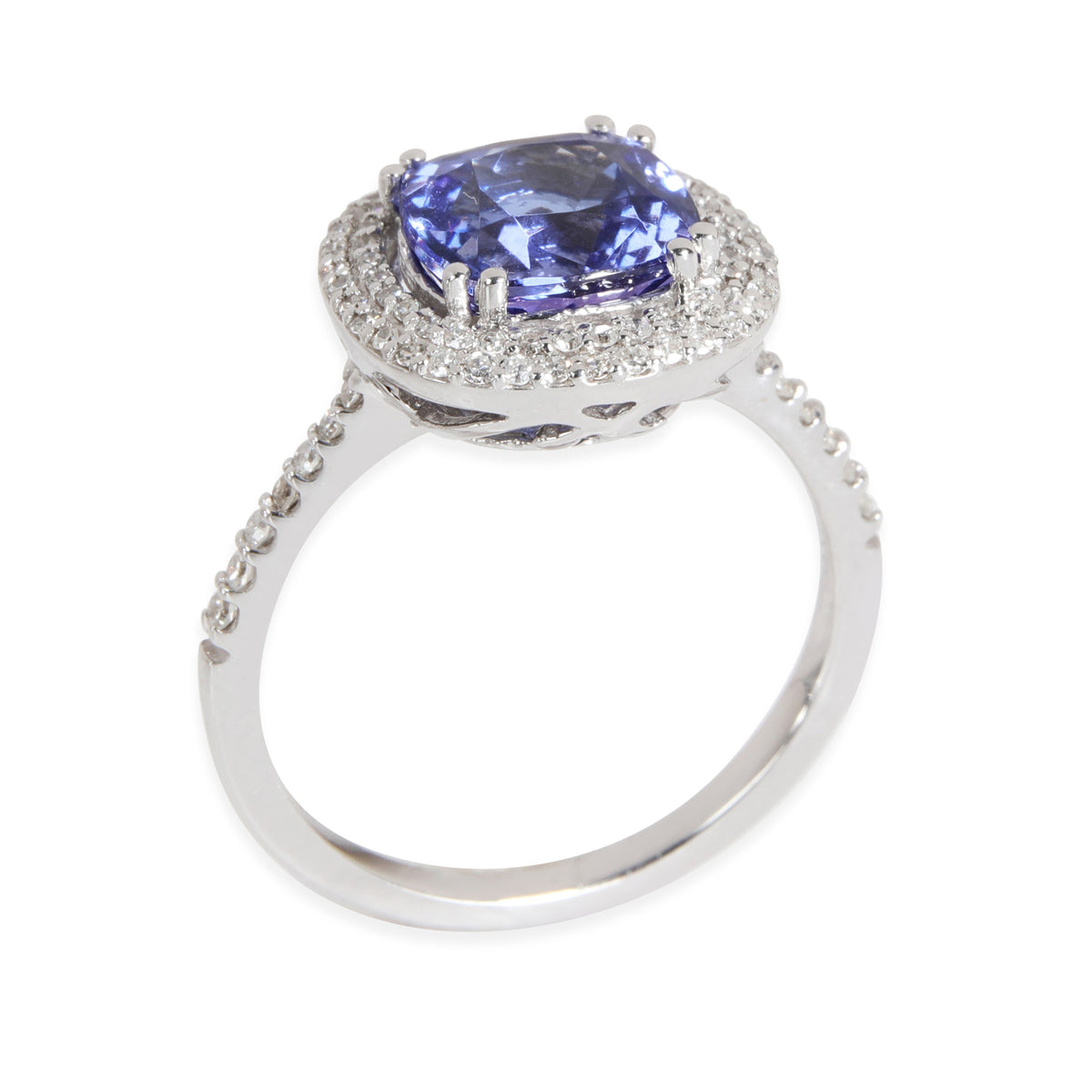 Effy Double Halo Tanzanite & Diamond Ring in 14K White Gold 0.29 CTW